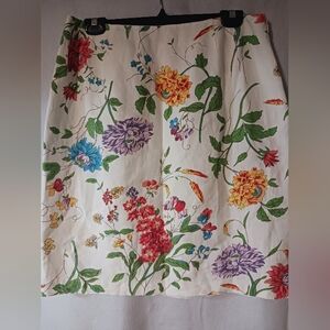 100% LINEN Floral Skirt Womens PLUS Size 14 Lined